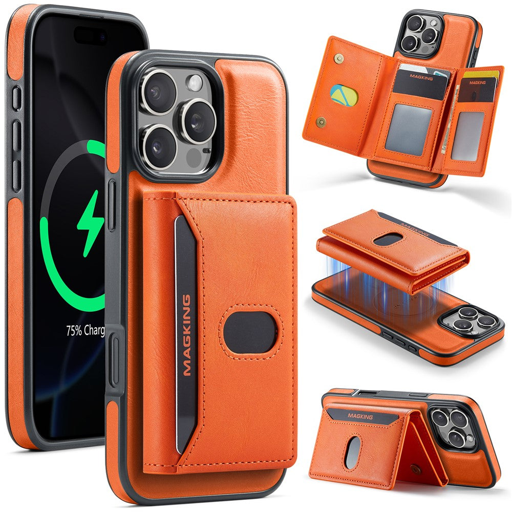 MAGKING K5 til iPhone 16 Pro Cover RFID Blokerende 8 Kortlommer PU Læder Telefon Bagside Cover