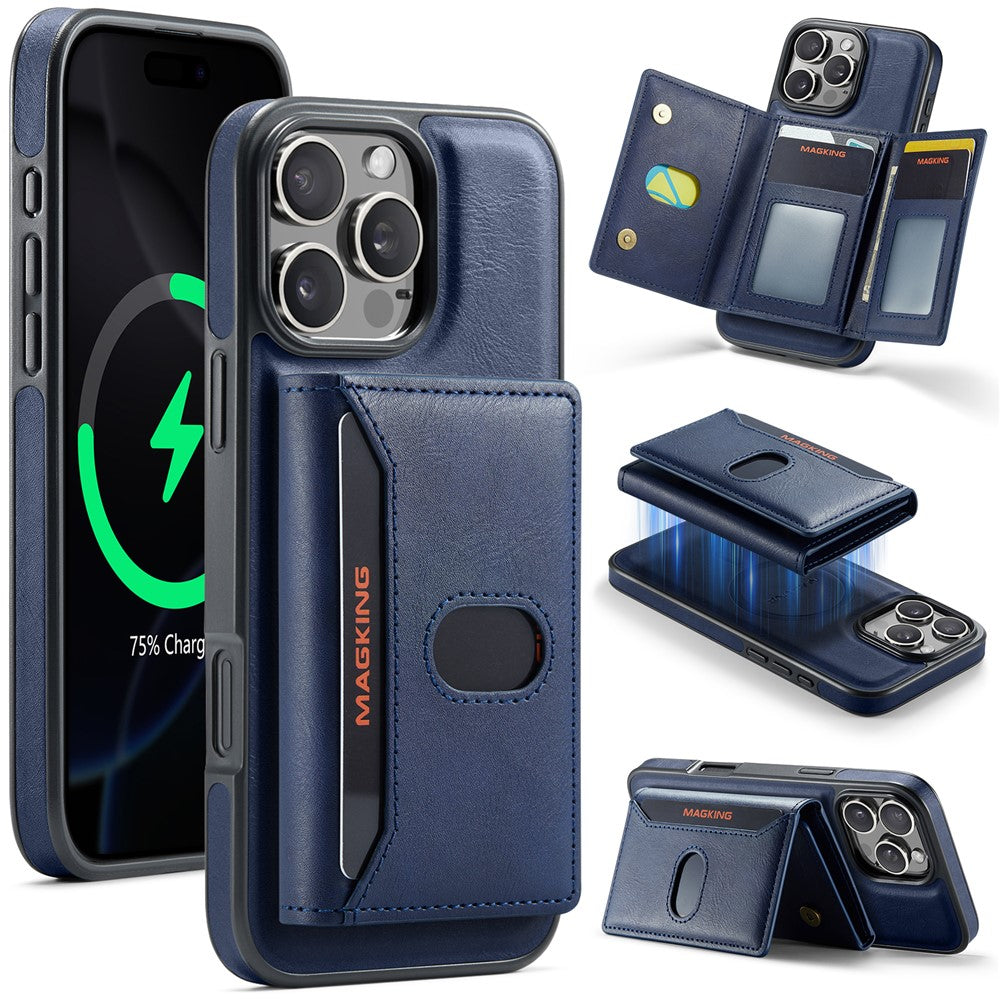 MAGKING K5 til iPhone 16 Pro Cover RFID Blokerende 8 Kortlommer PU Læder Telefon Bagside Cover