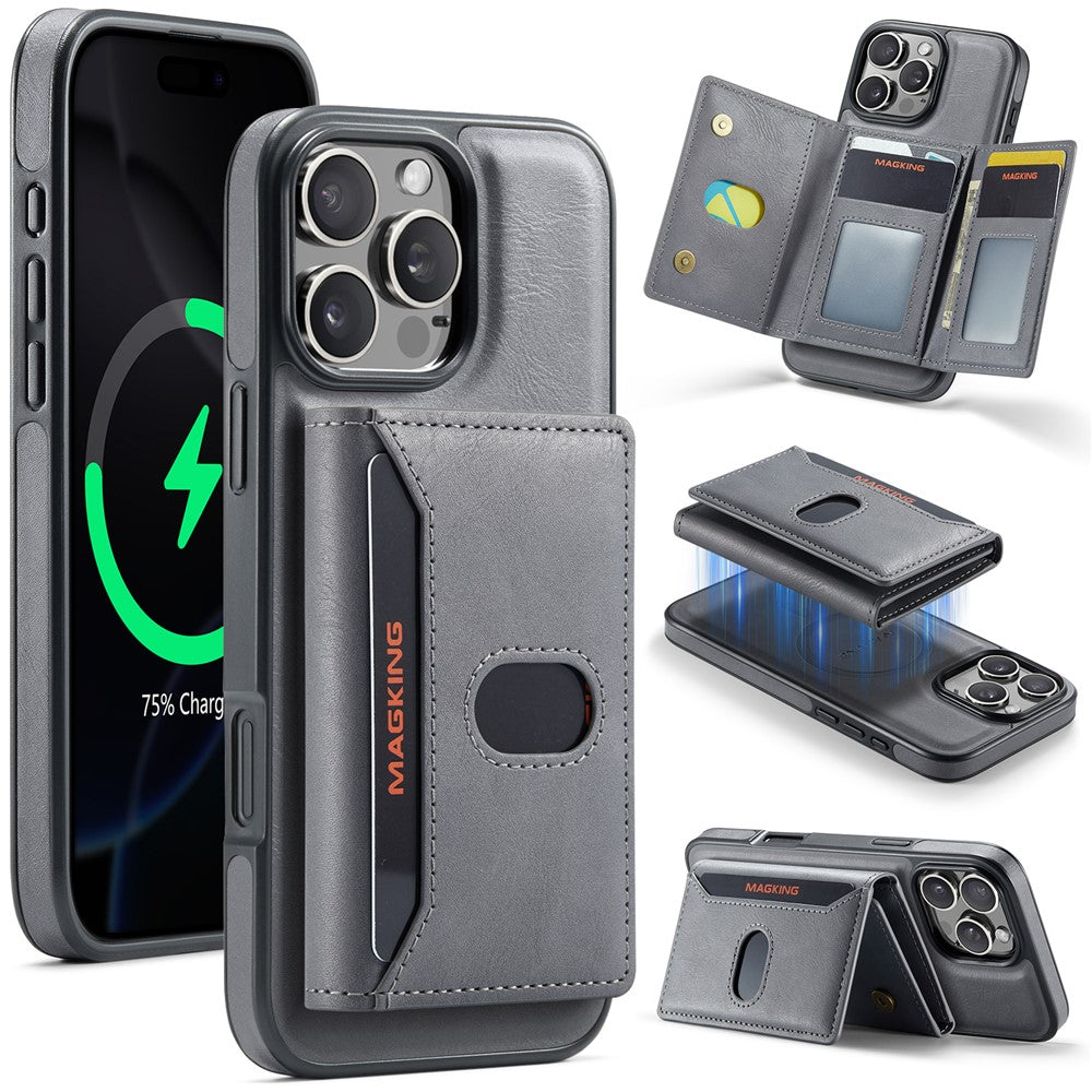 MAGKING K5 til iPhone 16 Pro Cover RFID Blokerende 8 Kortlommer PU Læder Telefon Bagside Cover