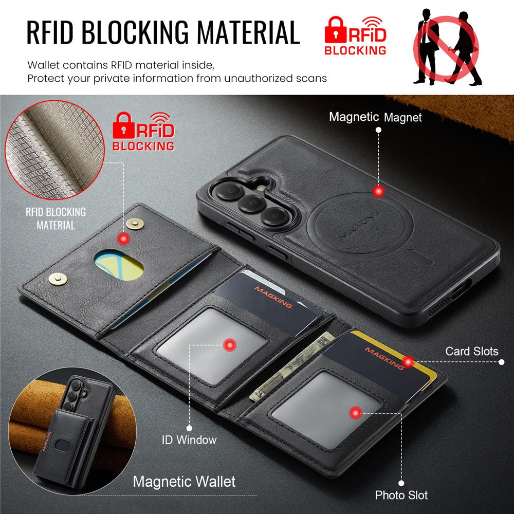 MAGKING K5 for Samsung Galaxy S25 Case RFID Blocking 8 Card Holder PU Leather Phone Back Cover