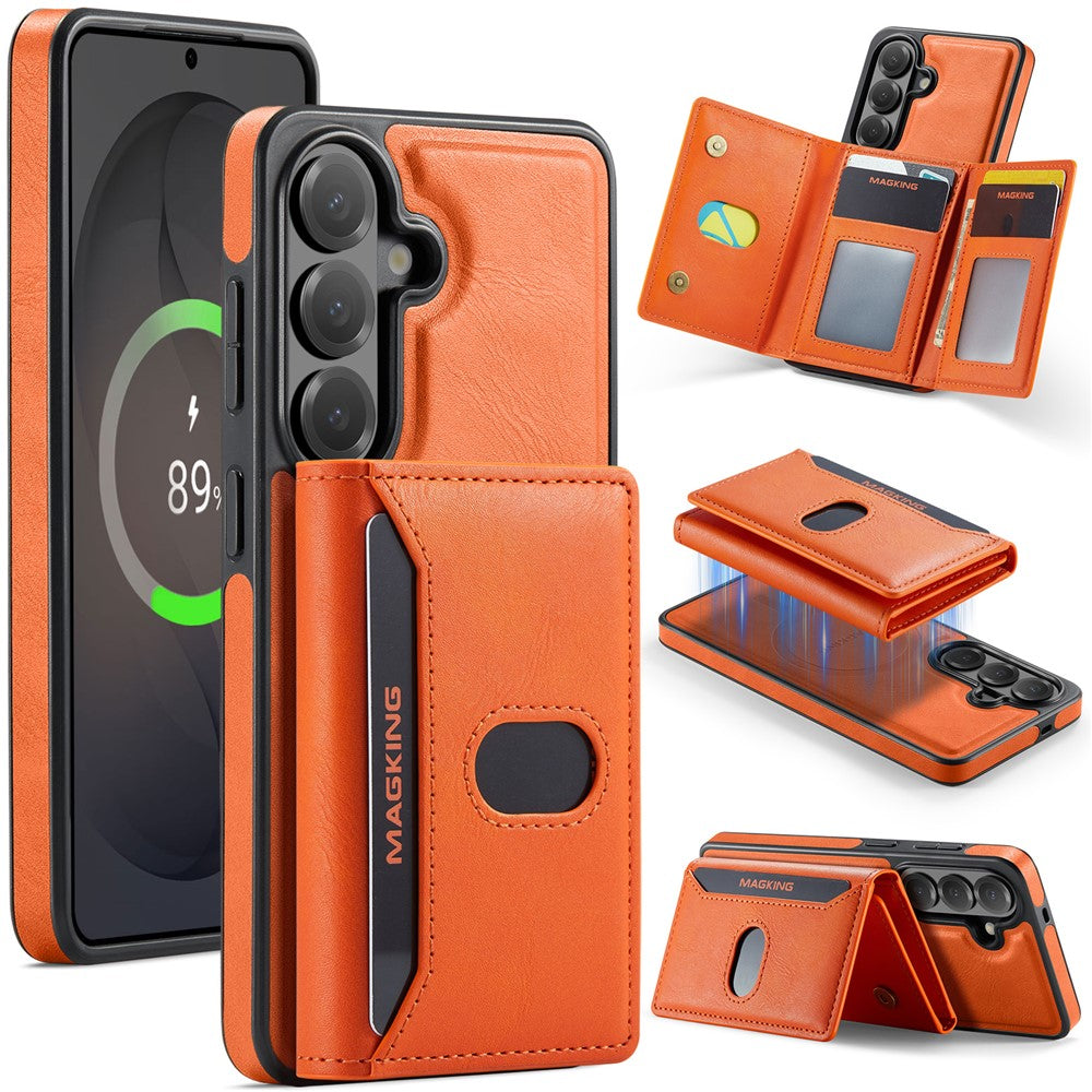 MAGKING K5 for Samsung Galaxy S25 Case RFID Blocking 8 Card Holder PU Leather Phone Back Cover