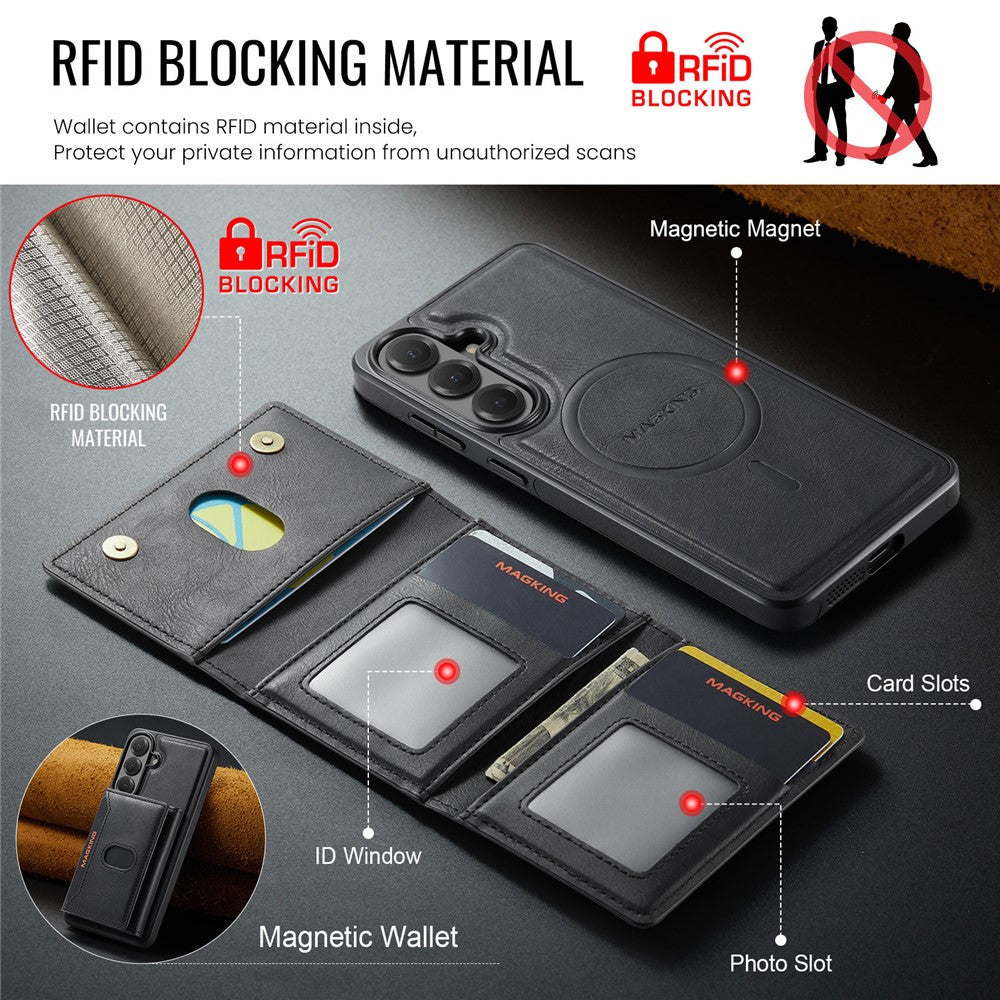 MAGKING K5 til Samsung Galaxy S24 FE Etui RFID-blokerende 8-kortholder PU-læder telefonbagcover
