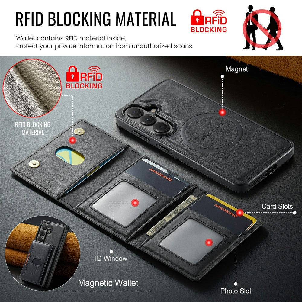 MAGKING K5 for Samsung Galaxy S24 Case RFID Blocking 8 Card Holder PU Leather Phone Back Cover
