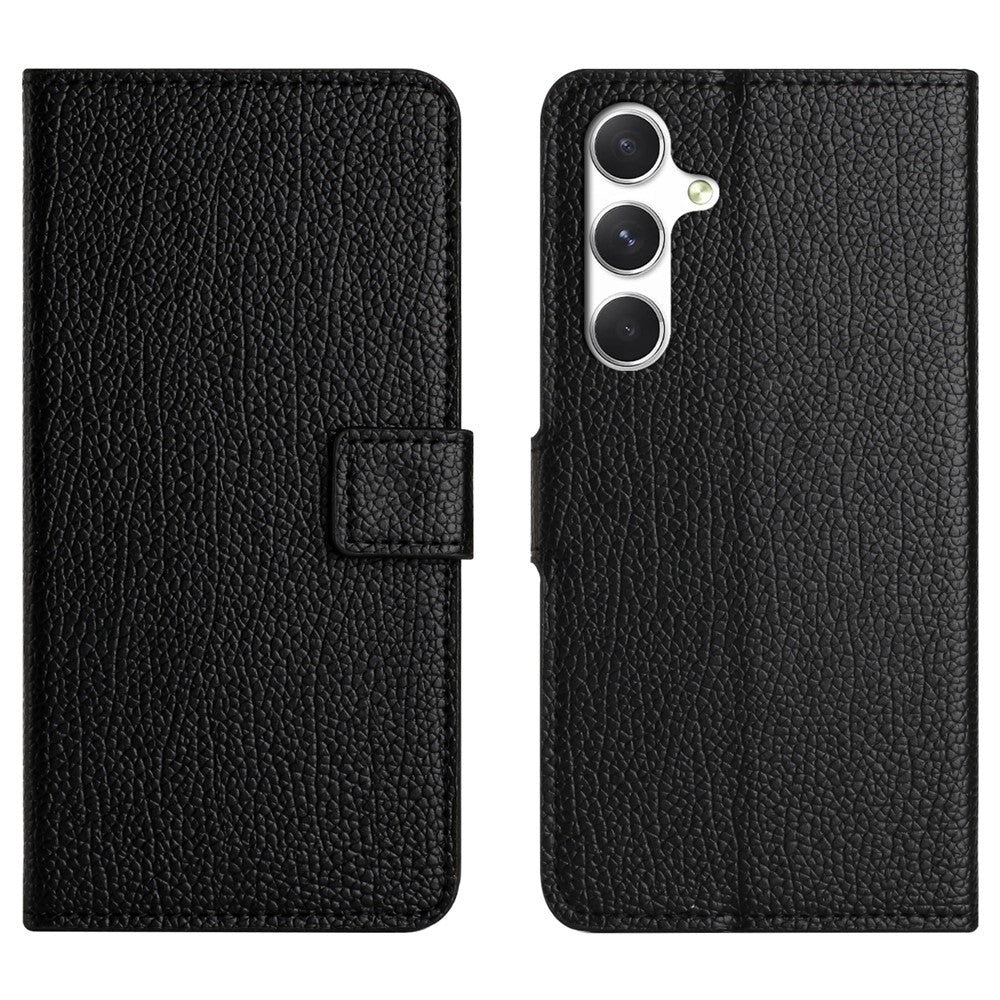 Samsung Galaxy S26 FE-skal i PU-läder med plånboksfodral i litchi-textur.