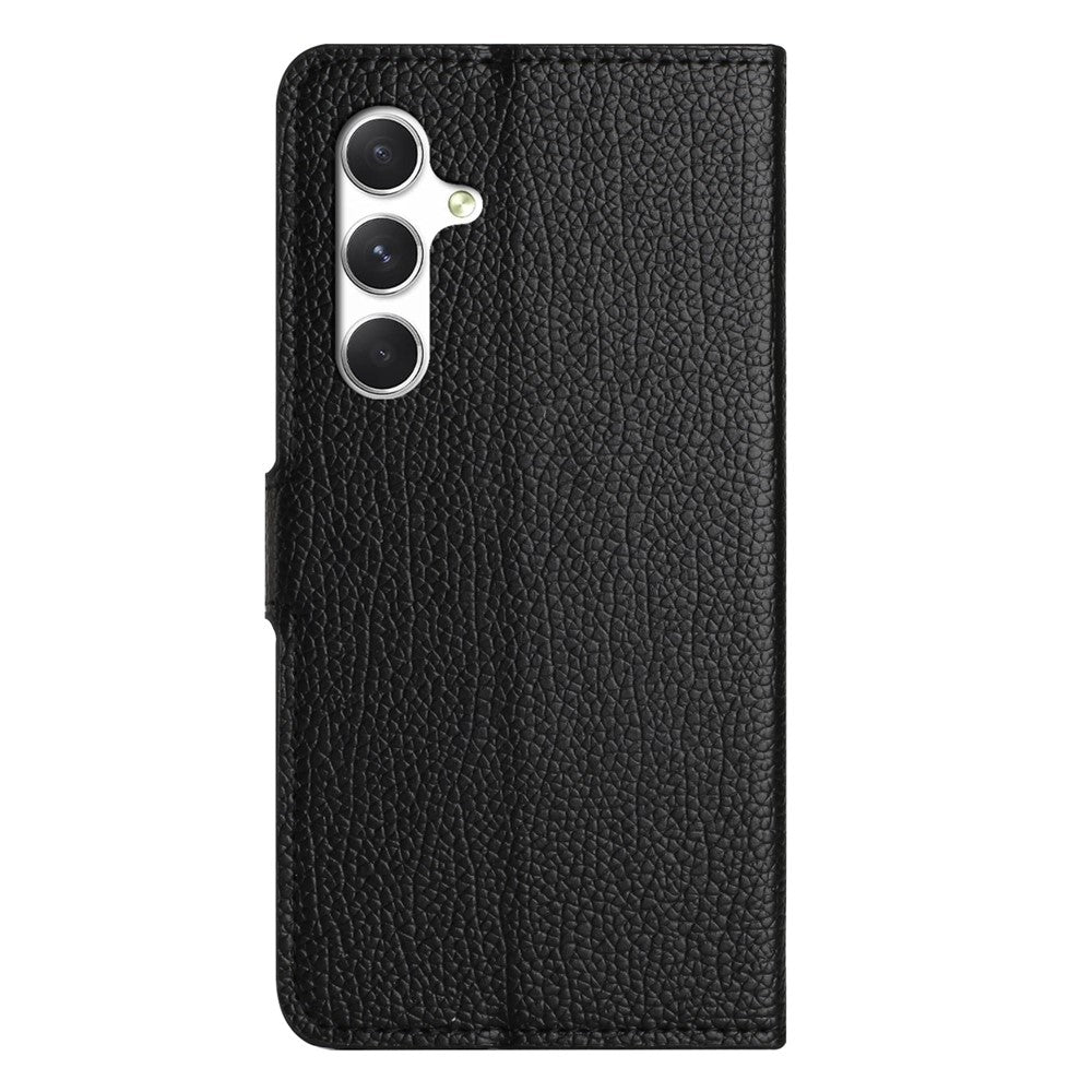 Samsung Galaxy S26 FE-skal i PU-läder med plånboksfodral i litchi-textur.