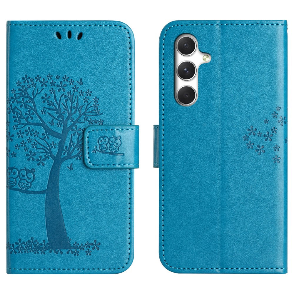For Samsung Galaxy S26 FE Case PU Leather Owl Tree Imprinted Wallet Phone Cover with Strap