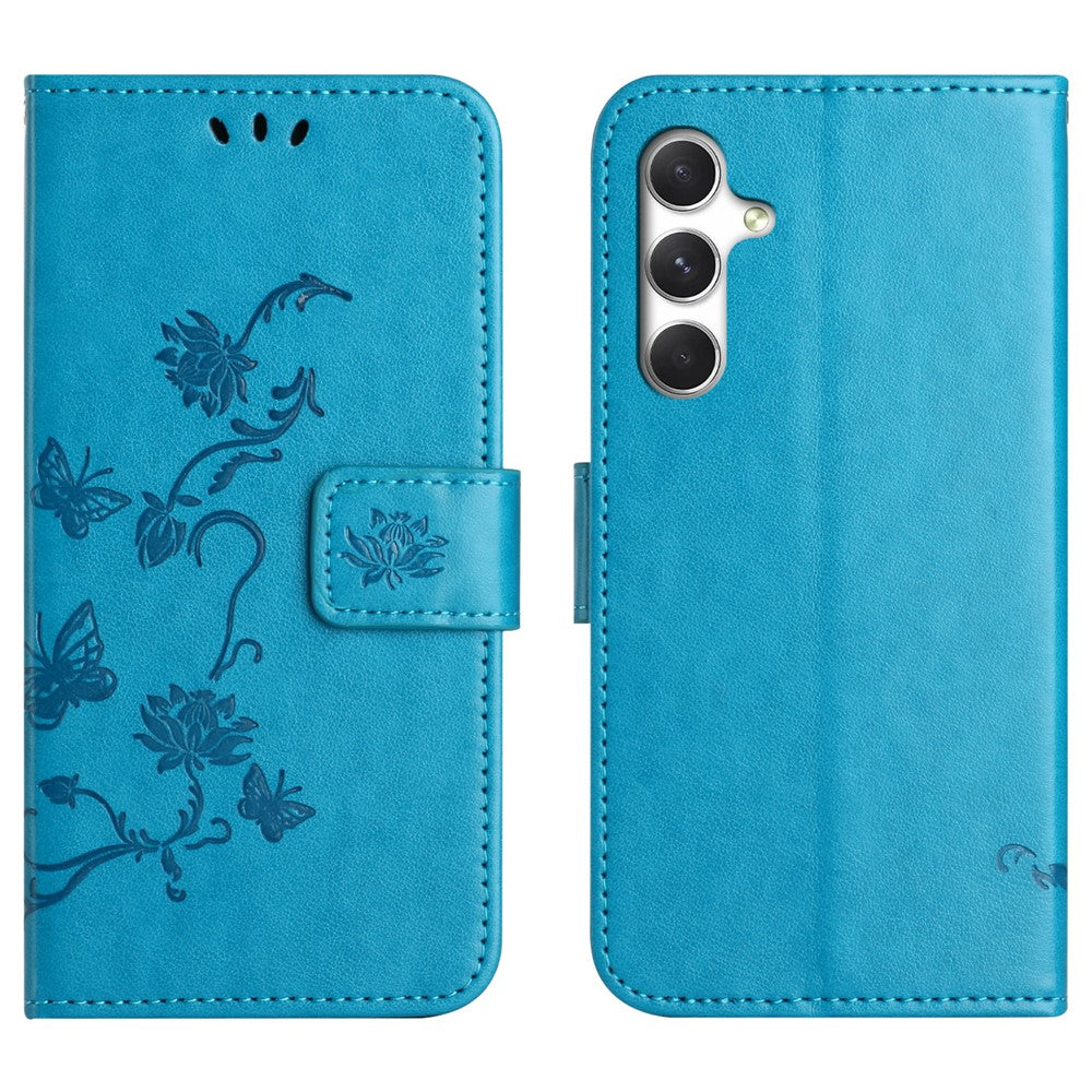 For Samsung Galaxy S26 FE Case Wallet Stand Imprinted Butterfly Flower PU Leather Phone Cover with Hand Strap