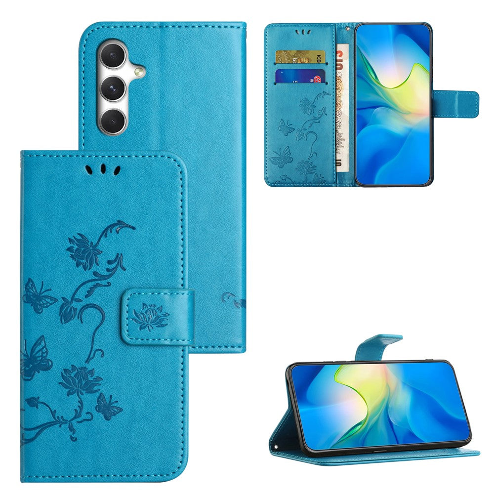 For Samsung Galaxy S26 FE Case Wallet Stand Imprinted Butterfly Flower PU Leather Phone Cover with Hand Strap
