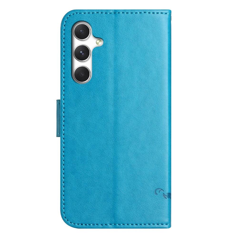 For Samsung Galaxy S26 FE Case Wallet Stand Imprinted Butterfly Flower PU Leather Phone Cover with Hand Strap