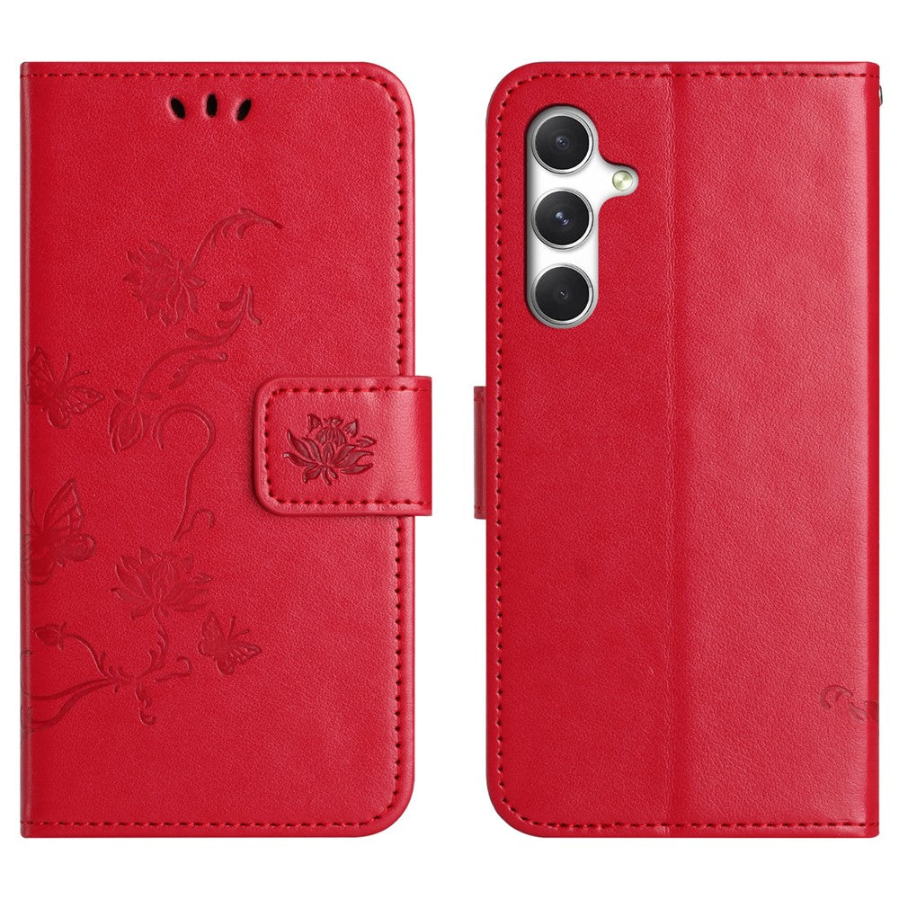 For Samsung Galaxy S26 FE Case Wallet Stand Imprinted Butterfly Flower PU Leather Phone Cover with Hand Strap