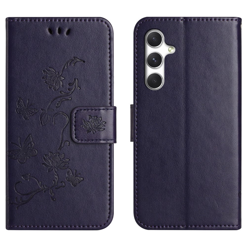 For Samsung Galaxy S26 FE Case Wallet Stand Imprinted Butterfly Flower PU Leather Phone Cover with Hand Strap