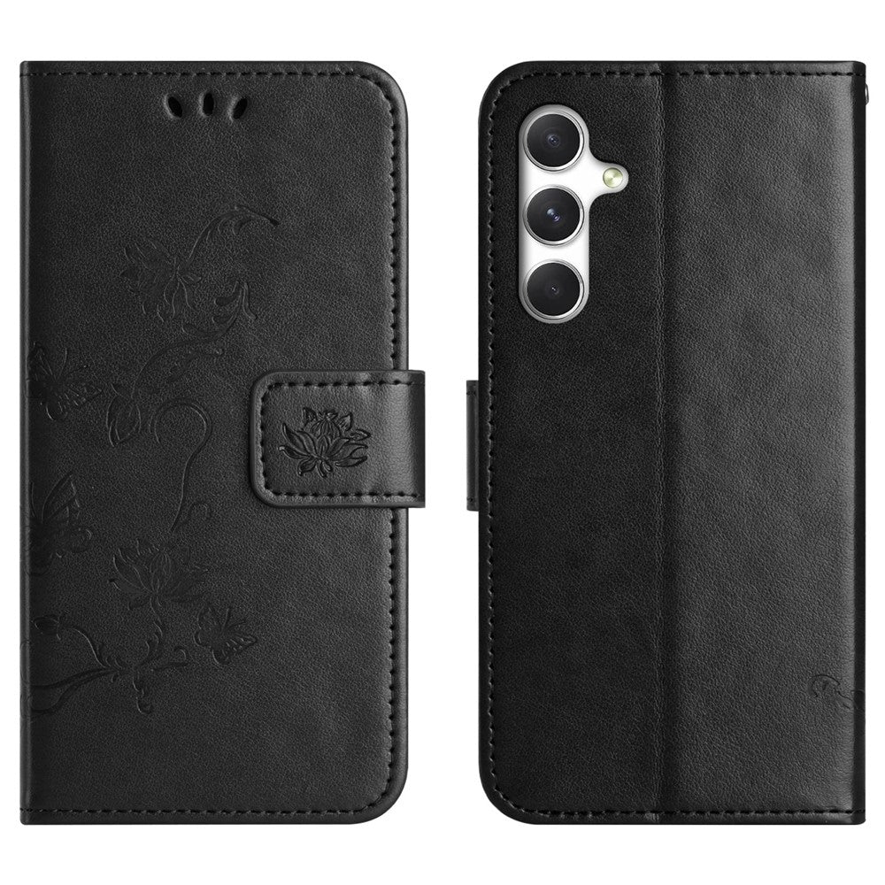 For Samsung Galaxy S26 FE Case Wallet Stand Imprinted Butterfly Flower PU Leather Phone Cover with Hand Strap