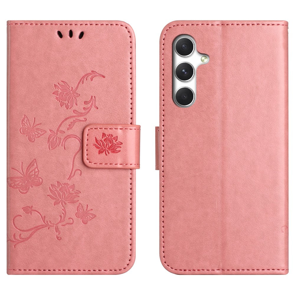 For Samsung Galaxy S26 FE Case Wallet Stand Imprinted Butterfly Flower PU Leather Phone Cover with Hand Strap