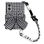 For Samsung Galaxy Z Fold8 Case Houndstooth Fabric + PC Hard Shell Foldable Phone Cover with Wrist Strap