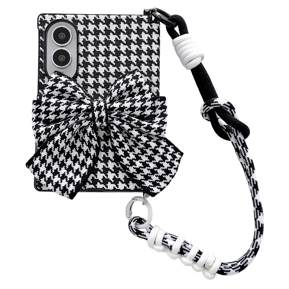 For Samsung Galaxy Z Fold8 Case Houndstooth Fabric + PC Hard Shell Foldable Phone Cover with Wrist Strap