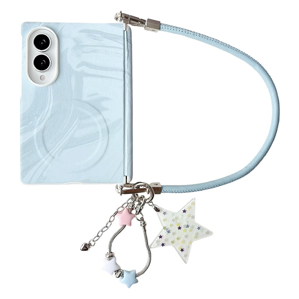 Til Samsung Galaxy Z Fold8 Magnetisk Etui Krusningsmønster Hængselbeskyttelse PC Hard Shell Telefoncover med Håndrem