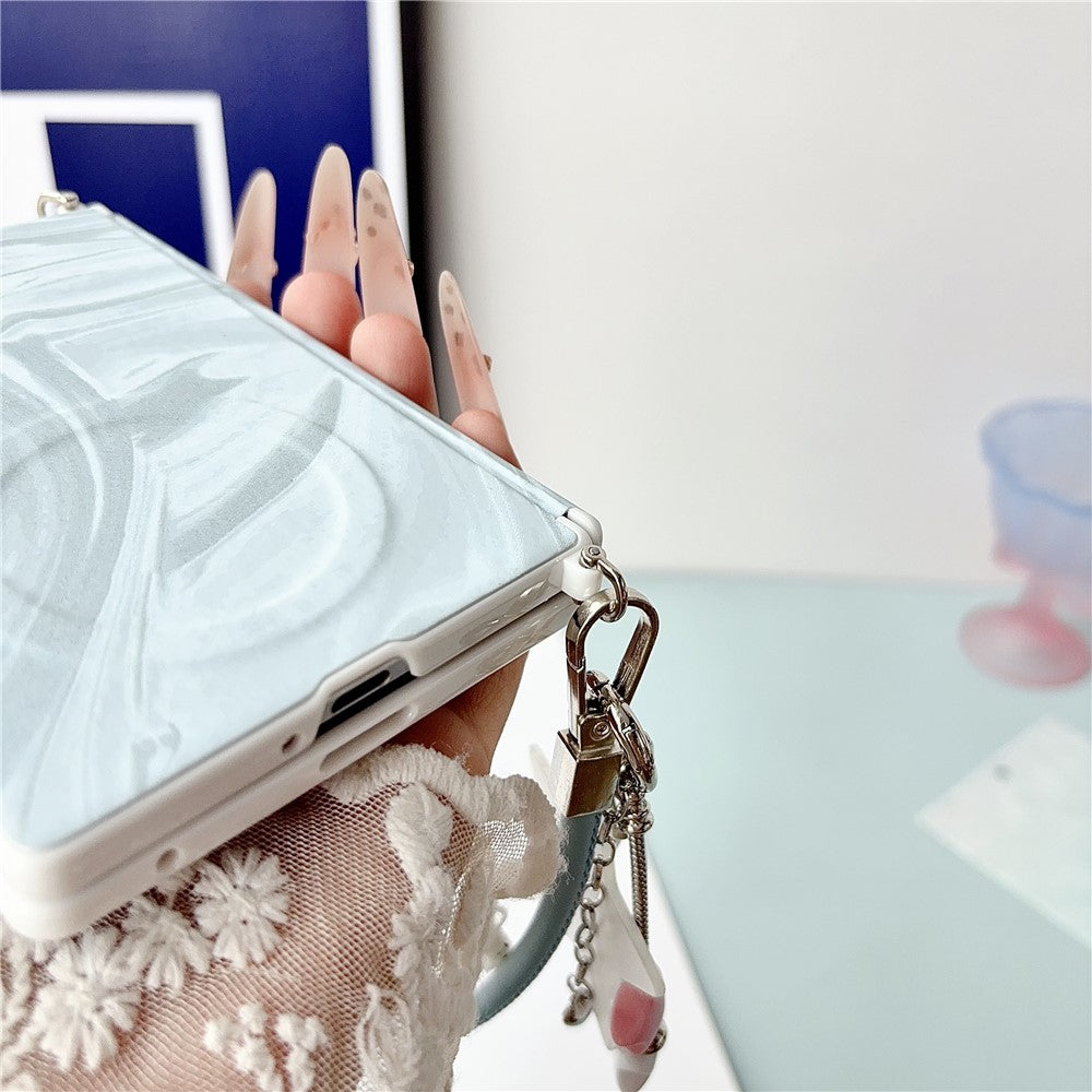 Til Samsung Galaxy Z Fold8 Magnetisk Etui Krusningsmønster Hængselbeskyttelse PC Hard Shell Telefoncover med Håndrem