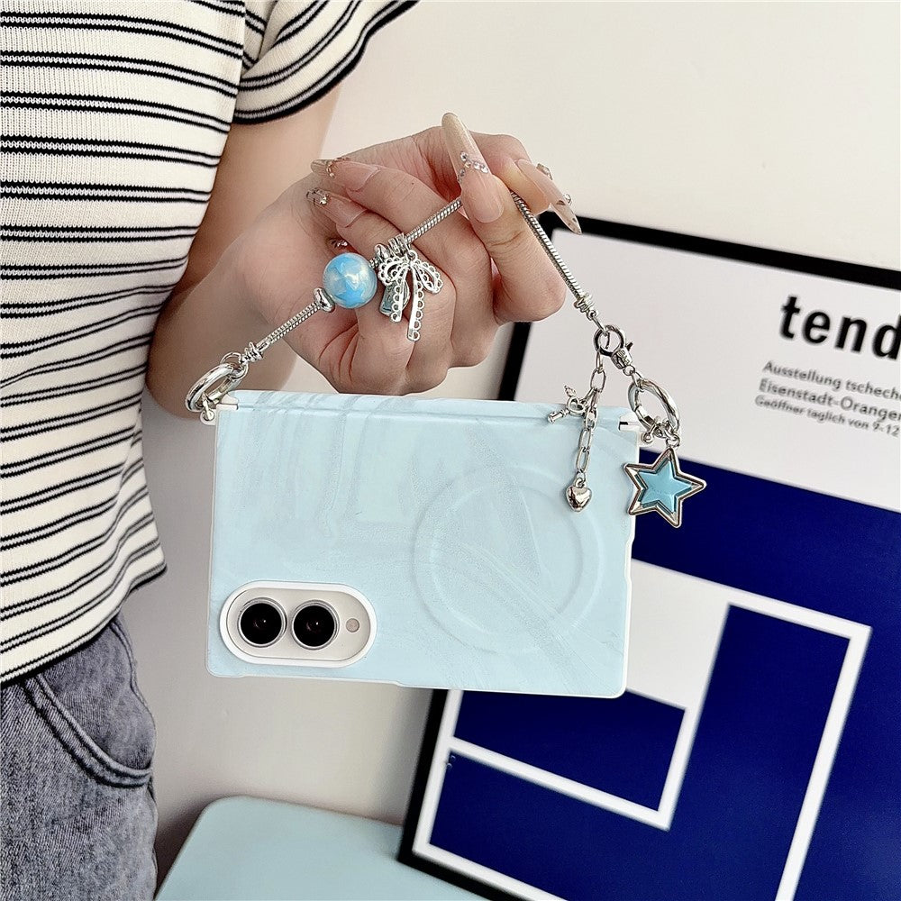 Til Samsung Galaxy Z Fold8 Magnetisk Etui Krusningsmønster Hængselbeskyttelse PC Hard Shell Telefoncover med Håndrem