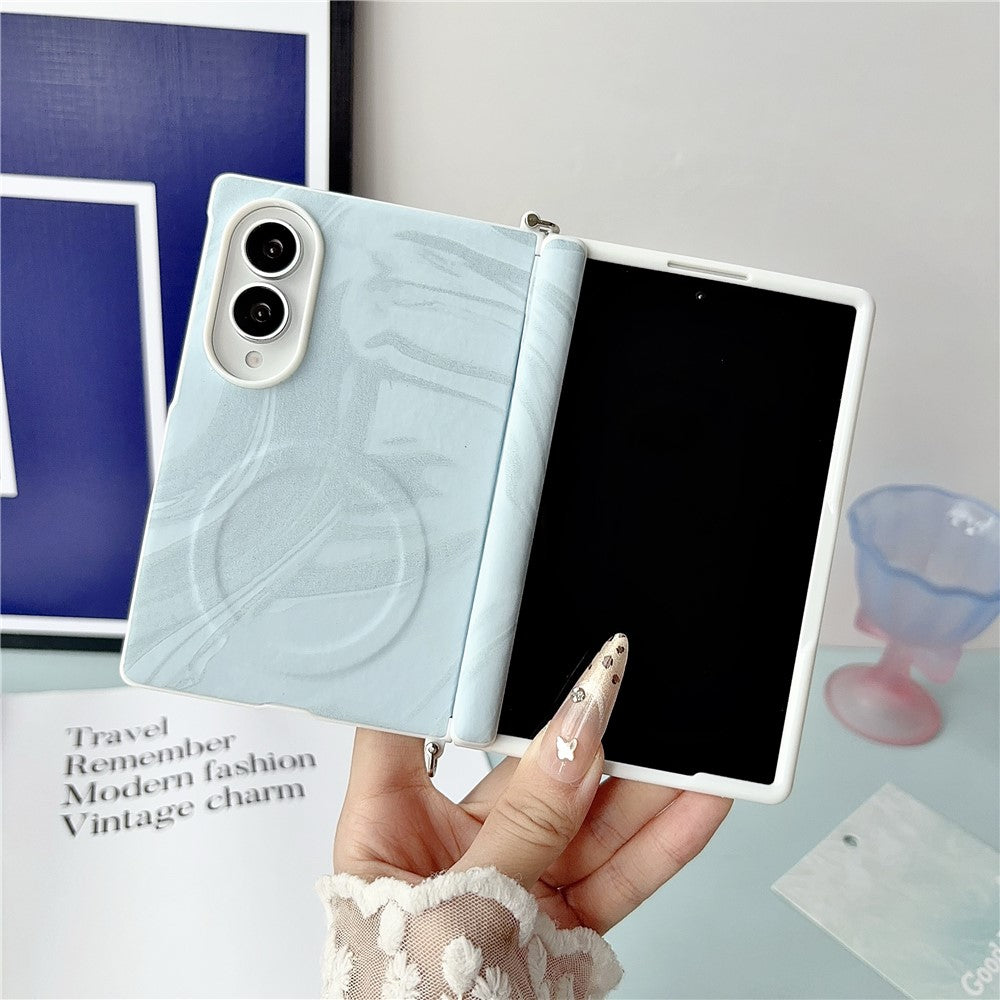 Til Samsung Galaxy Z Fold8 Magnetisk Etui Krusningsmønster Hængselbeskyttelse PC Hard Shell Telefoncover med Håndrem