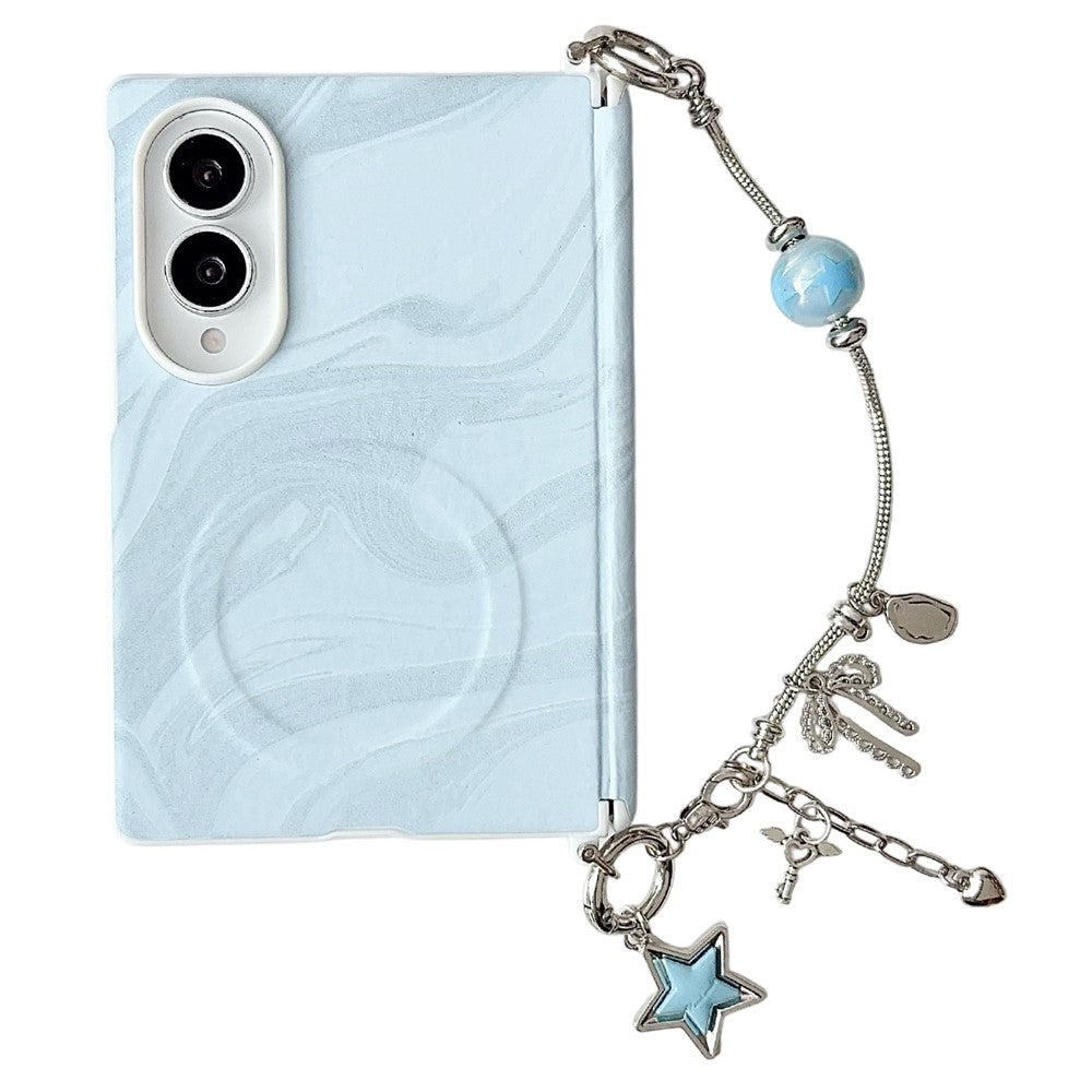 Til Samsung Galaxy Z Fold8 Magnetisk Etui Krusningsmønster Hængselbeskyttelse PC Hard Shell Telefoncover med Håndrem