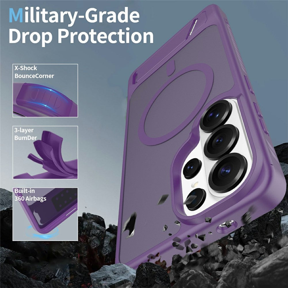 For Samsung Galaxy S26 Ultra Magnetic Case Kickstand PC + TPU Skin Touch Phone Cover