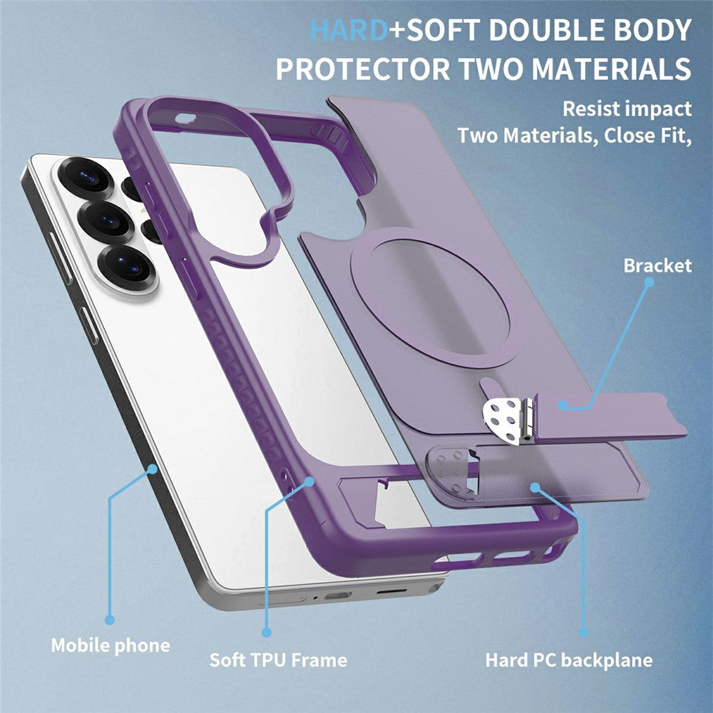 For Samsung Galaxy S26 Ultra Magnetic Case Kickstand PC + TPU Skin Touch Phone Cover