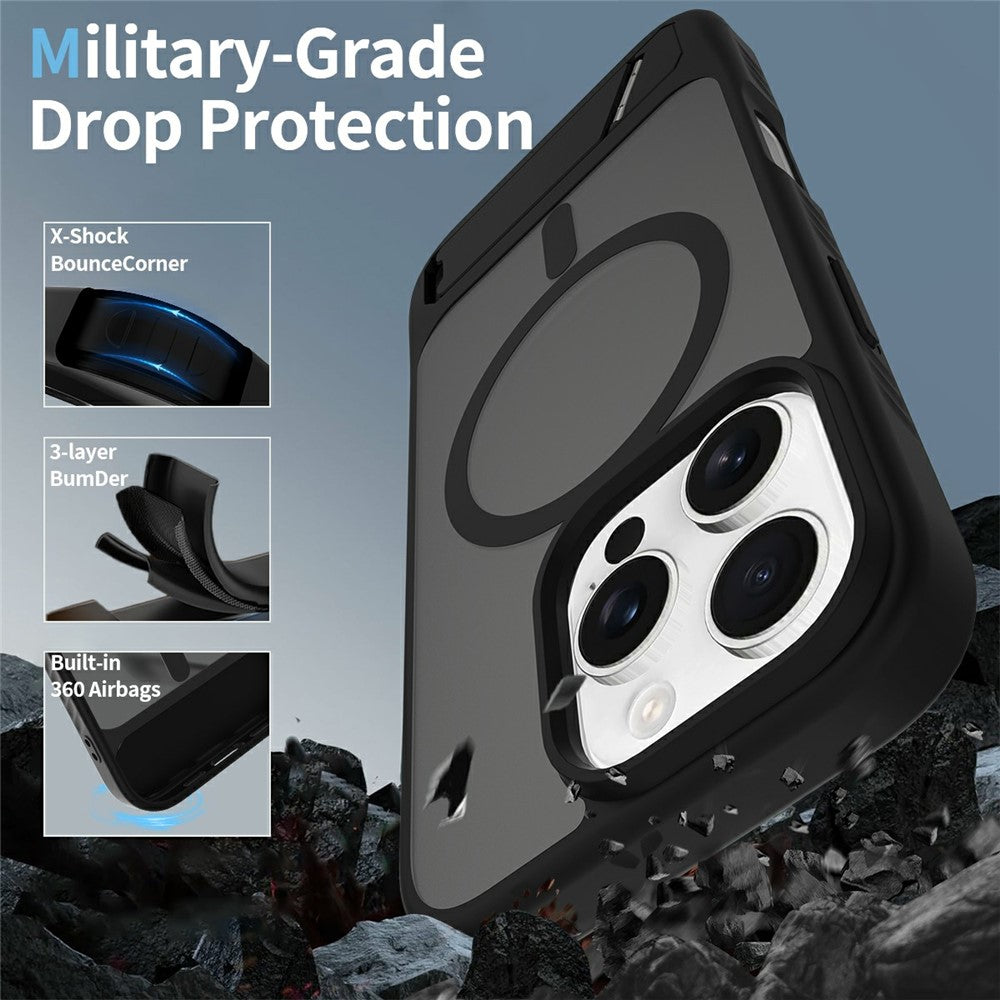 For iPhone 16 Pro Max Magnetic Case Kickstand PC + TPU Skin Touch Phone Cover