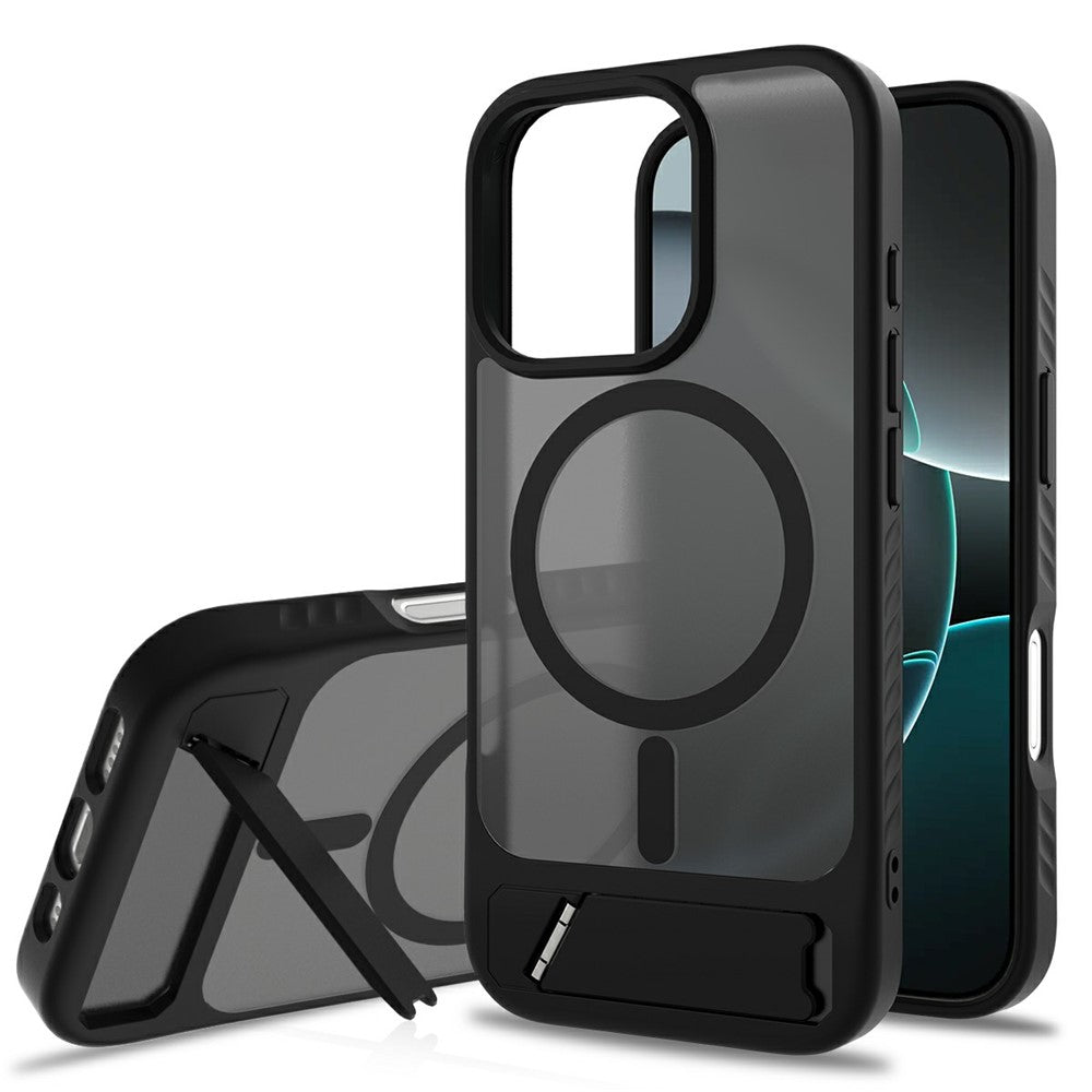 Til iPhone 16 Pro Magnetisk Cover med Stander PC + TPU Skin Touch Telefoncover