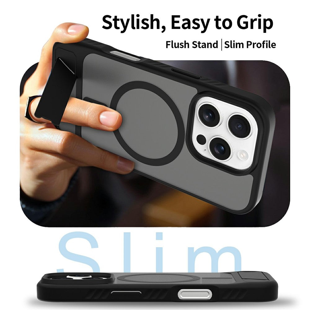 Til iPhone 16 Pro Magnetisk Cover med Stander PC + TPU Skin Touch Telefoncover