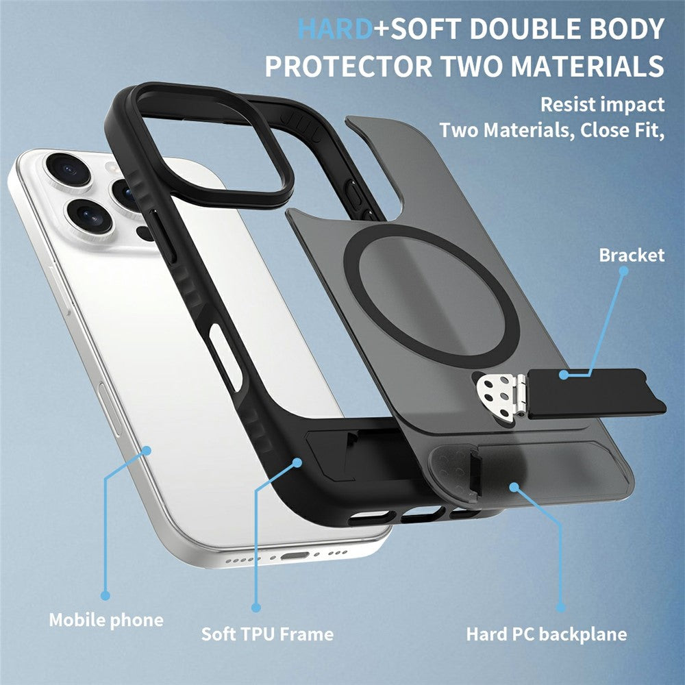 Til iPhone 16 Pro Magnetisk Cover med Stander PC + TPU Skin Touch Telefoncover