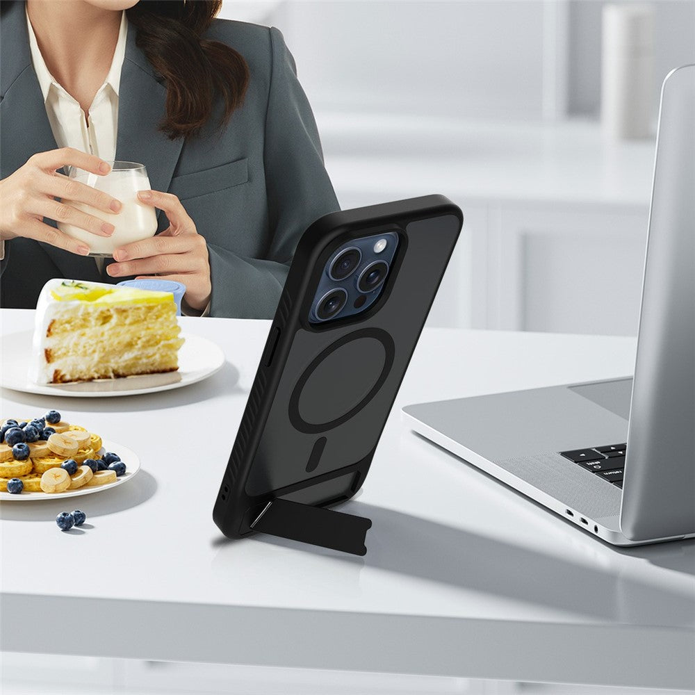 Til iPhone 16 Pro Magnetisk Cover med Stander PC + TPU Skin Touch Telefoncover