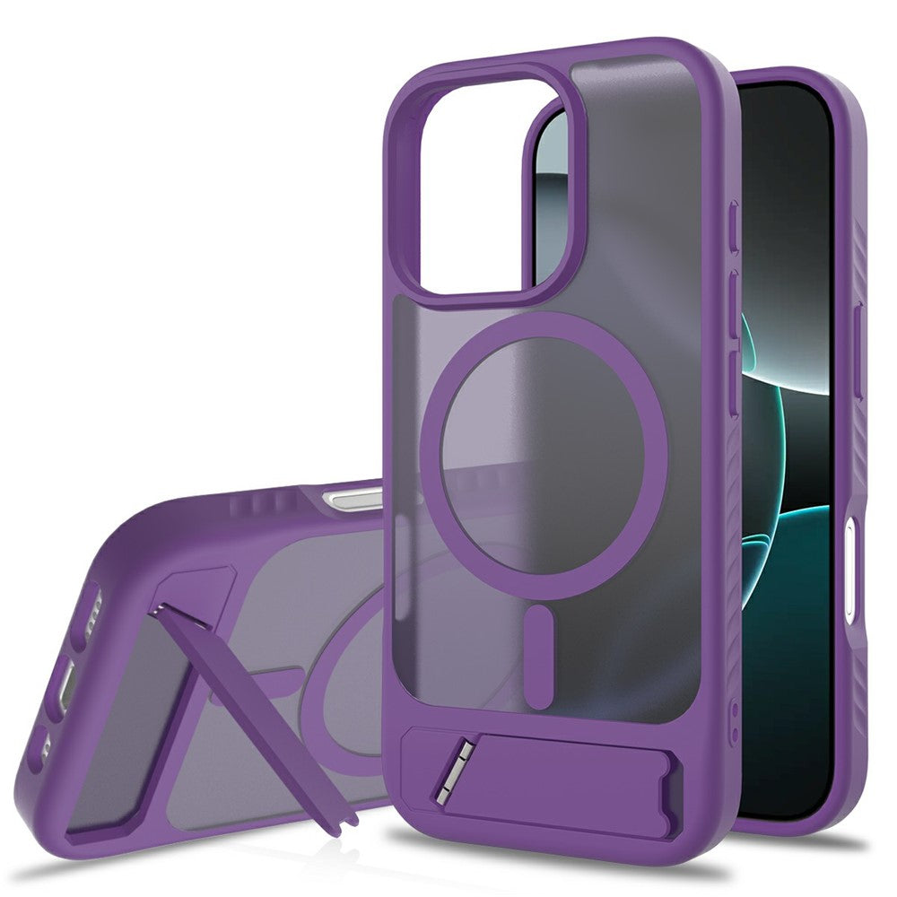 Til iPhone 16 Pro Magnetisk Cover med Stander PC + TPU Skin Touch Telefoncover