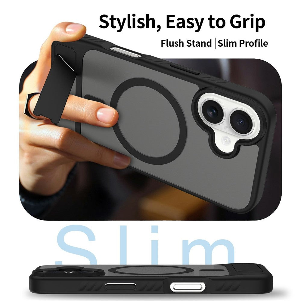 For iPhone 16 Magnetic Case Kickstand PC + TPU Skin Touch Phone Cover