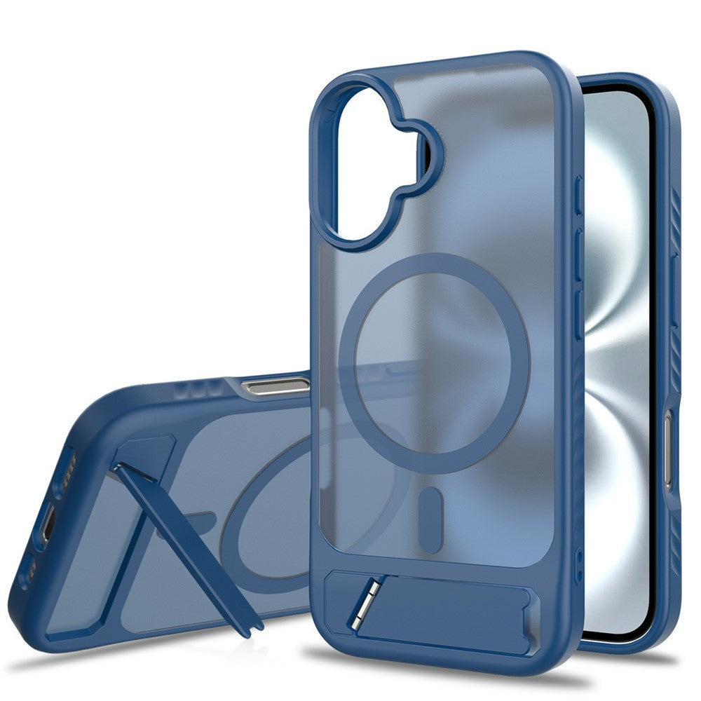 For iPhone 16 Magnetic Case Kickstand PC + TPU Skin Touch Phone Cover