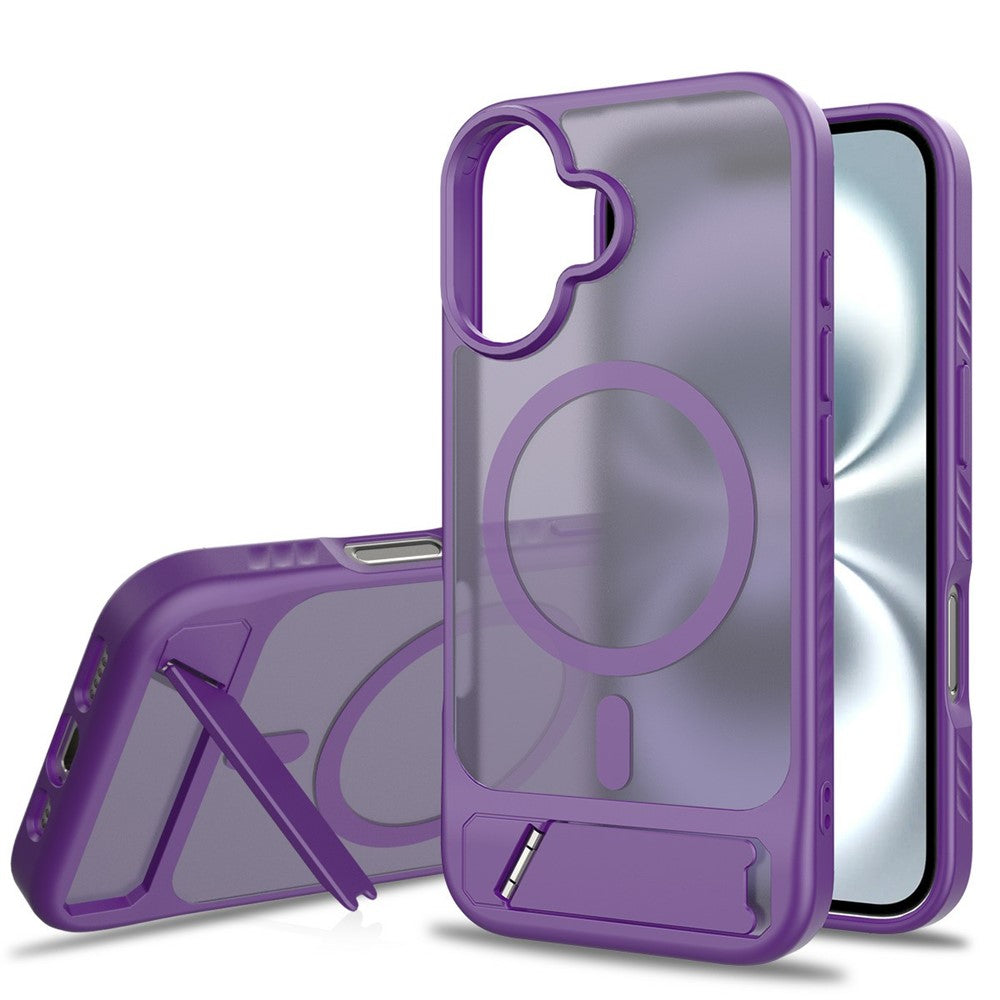 For iPhone 16 Magnetic Case Kickstand PC + TPU Skin Touch Phone Cover