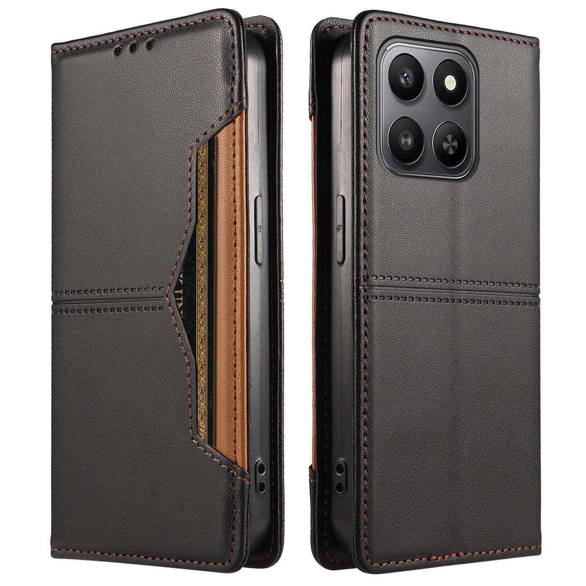 Pung-etui i læder til Honor 400 Smart 4G / Honor X7d 4G / Honor Play10T 5G / Honor 400 Smart 5G med udvendig kortplads og magnetisk lukning