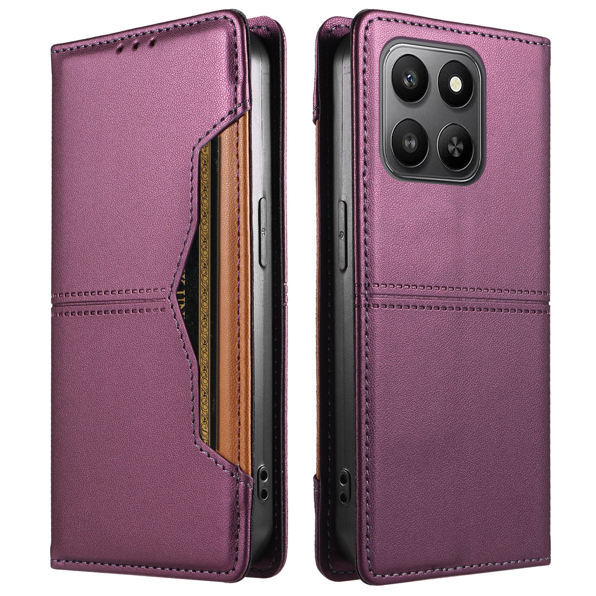 Pung-etui i læder til Honor 400 Smart 4G / Honor X7d 4G / Honor Play10T 5G / Honor 400 Smart 5G med udvendig kortplads og magnetisk lukning