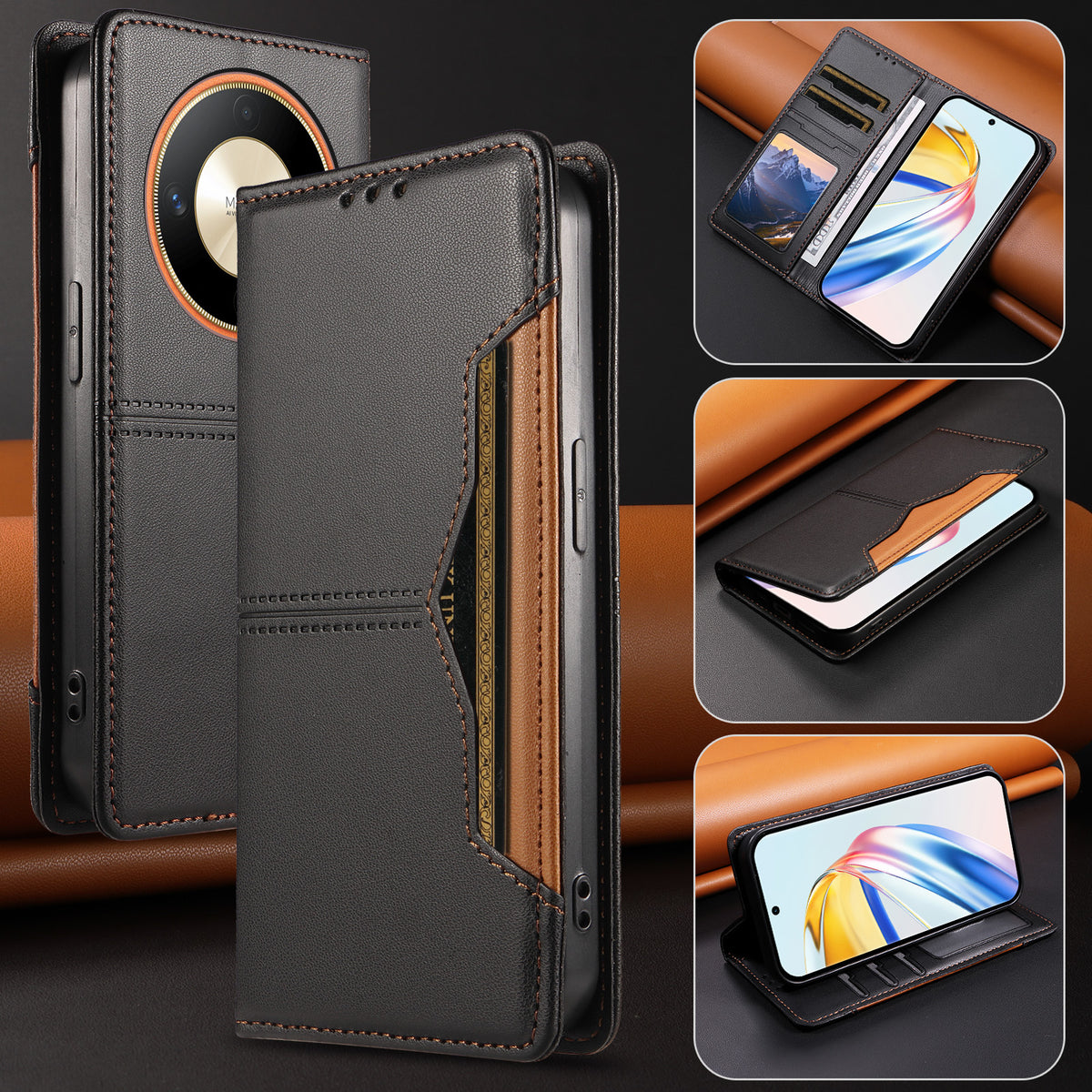 Honor X9b 5G / Honor Magic6 Lite 5G / Honor X50 GT 5G / Honor X50 Pro 5G / Honor X50 5G Plånboksfodral med externt korthållare, magnetisk stängning, läderfodral