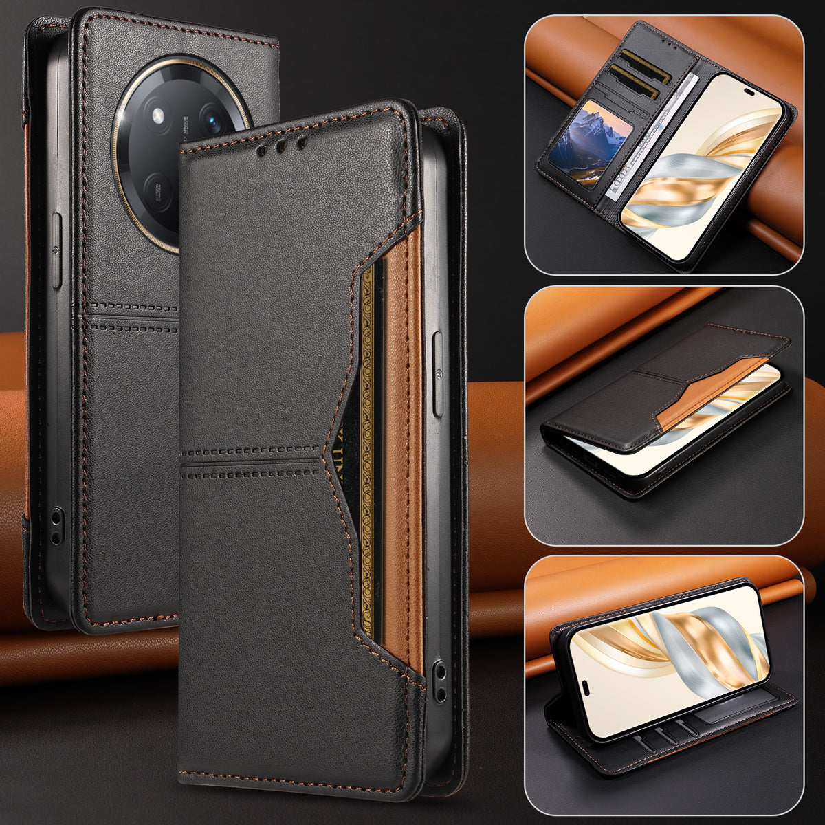 Honor Magic7 Lite 5G / Honor X9c 5G / Honor X60 Pro 5G Plånboksfodral med externt korthållare, magnetisk stängning, läderfodral