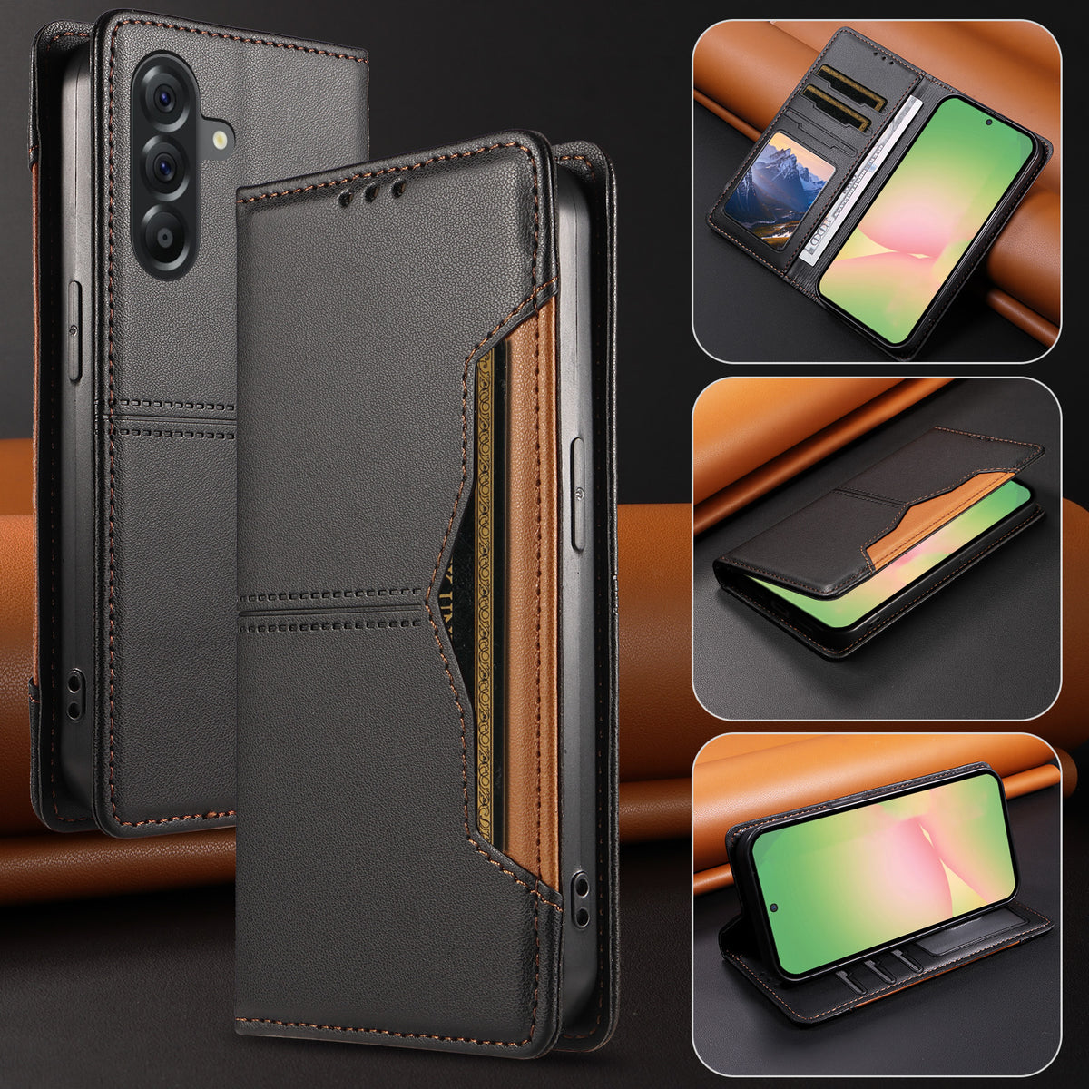 For Samsung Galaxy A56 5G Wallet Case External Card Slot Magnetic Closing Leather Phone Cover