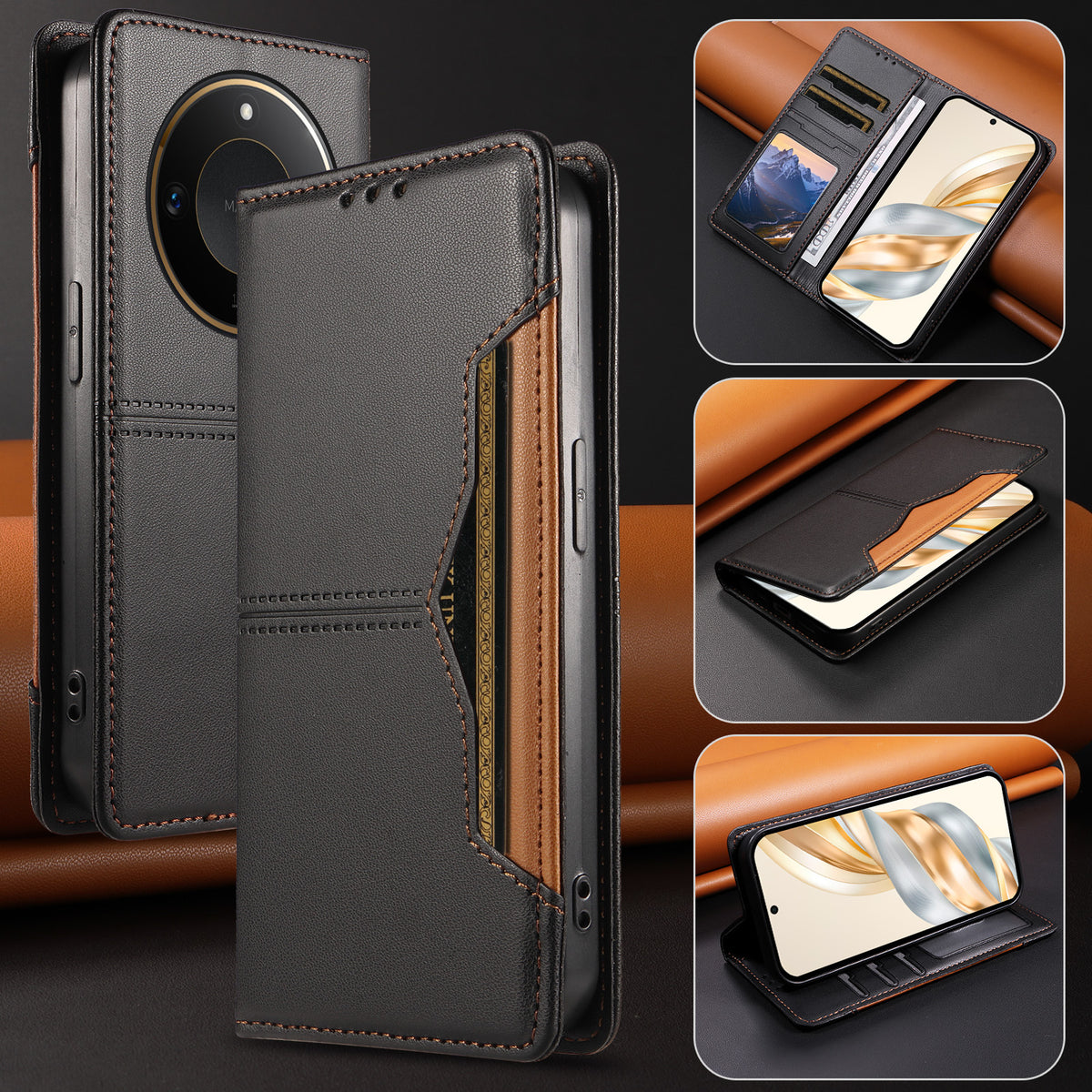 For Honor X9c Smart 5G / Honor X60 5G Wallet Case External Card Slot Magnetic Closing Leather Phone Cover