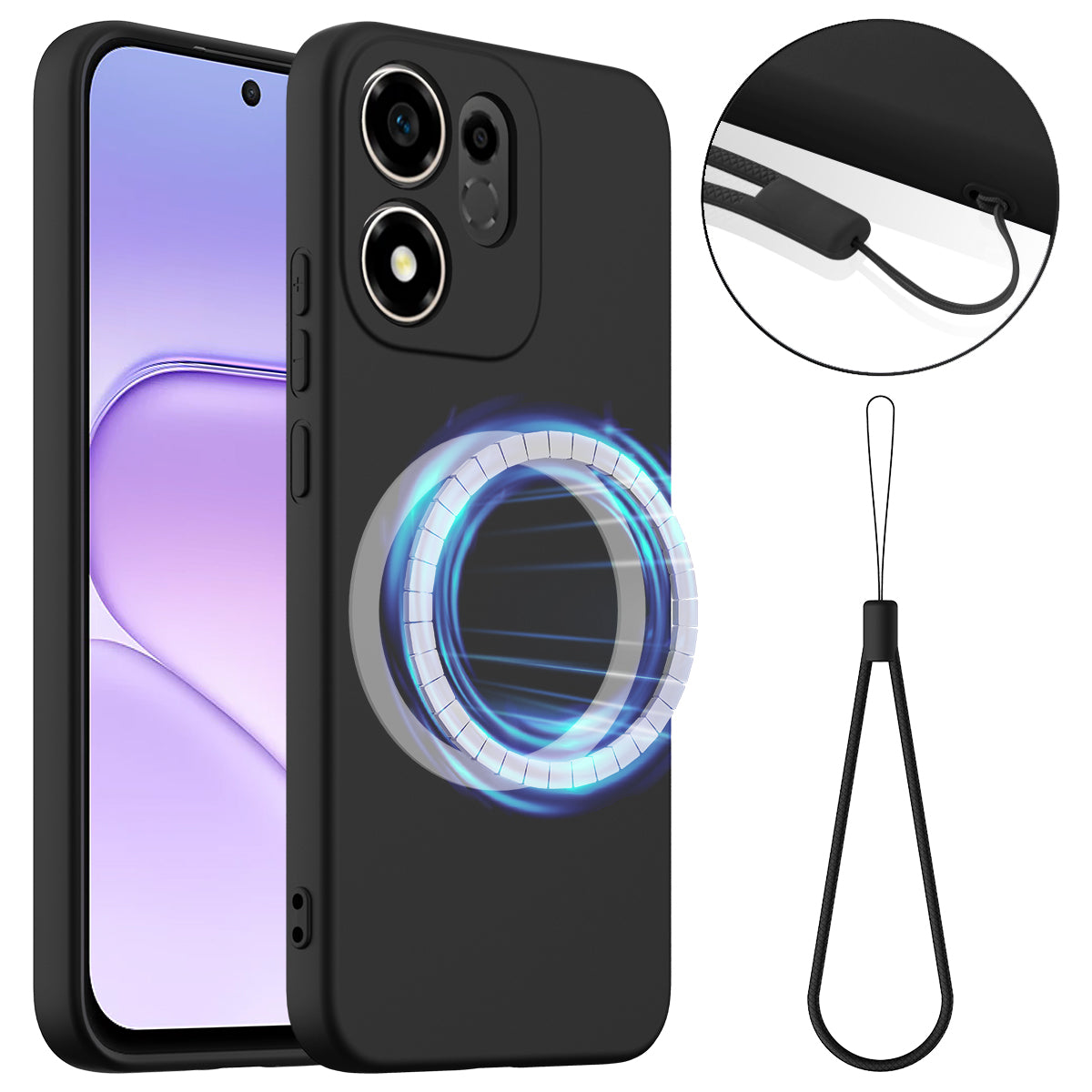 For Honor X7e Plus 5G / Honor 600 Smart 5G Magnetic Case Anti-Drop Liquid Silicone Phone Cover with Lanyard