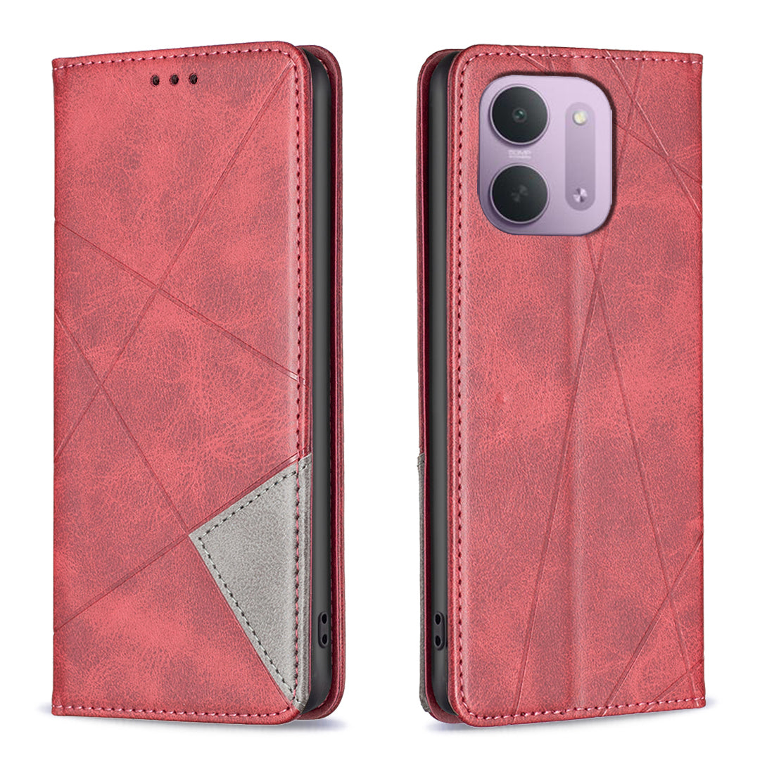 Xiaomi Redmi 15C 4G (Global) (171mm) / Xiaomi Poco C85 4G (171mm) / Xiaomi Redmi 17C 5G-skal, kortholder, geometrisk prægning, læderetui