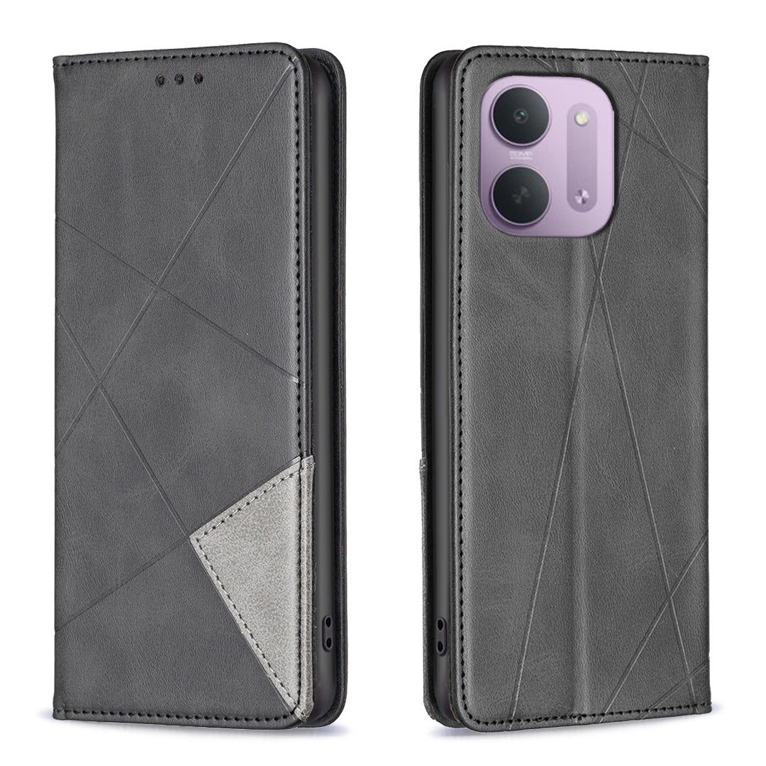 Xiaomi Redmi 15C 4G (Global) (171mm) / Xiaomi Poco C85 4G (171mm) / Xiaomi Redmi 17C 5G-skal, kortholder, geometrisk prægning, læderetui