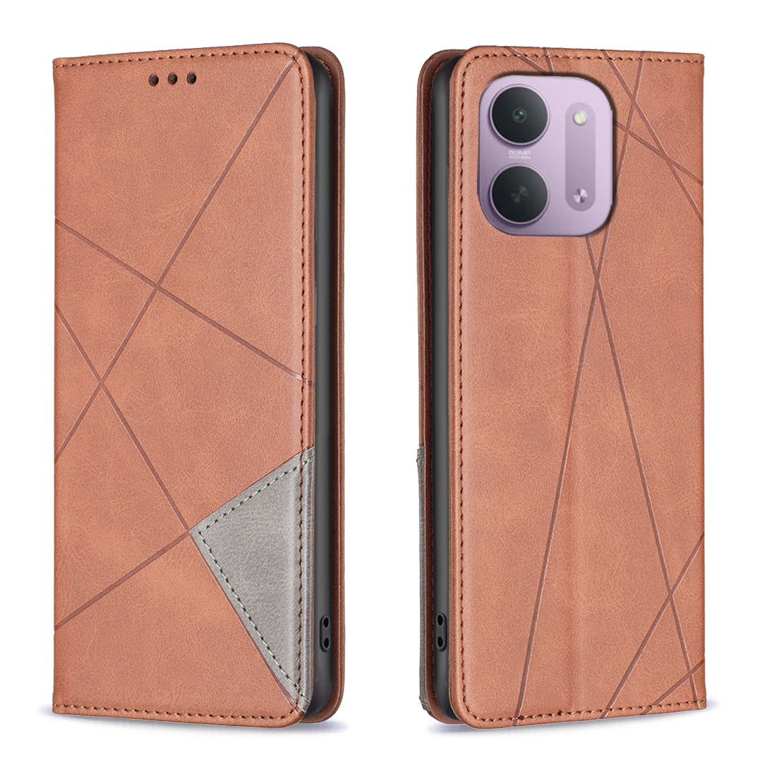 Xiaomi Redmi 15C 4G (Global) (171mm) / Xiaomi Poco C85 4G (171mm) / Xiaomi Redmi 17C 5G-skal, kortholder, geometrisk prægning, læderetui