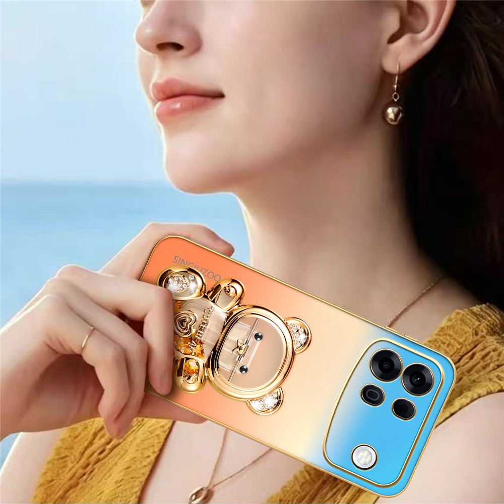 SINGIUZOO for Oppo A7 Pro Max 5G Case Glitter Bear Kickstand Electroplated Gradient Color PC + TPU Phone Cover