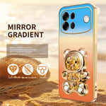 SINGIUZOO for Oppo A7 Pro Max 5G Case Glitter Bear Kickstand Electroplated Gradient Color PC + TPU Phone Cover