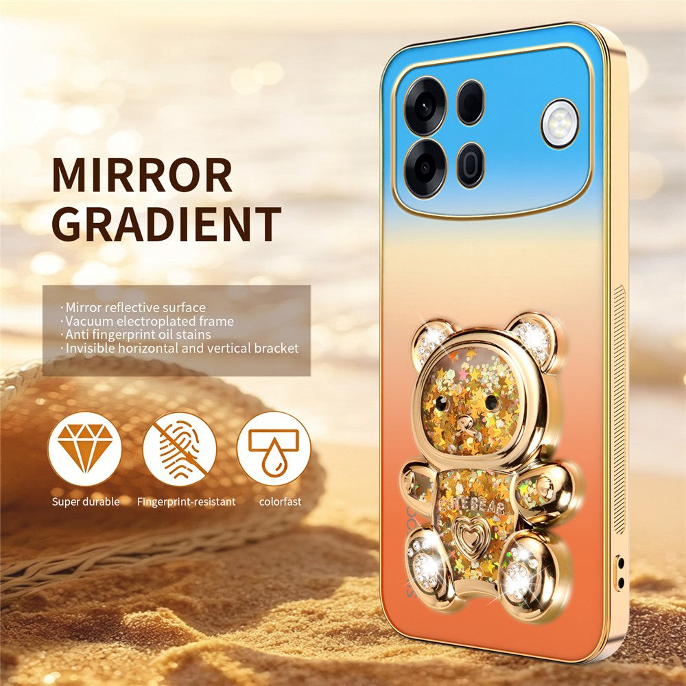 SINGIUZOO for Oppo A7 Pro Max 5G Case Glitter Bear Kickstand Electroplated Gradient Color PC + TPU Phone Cover