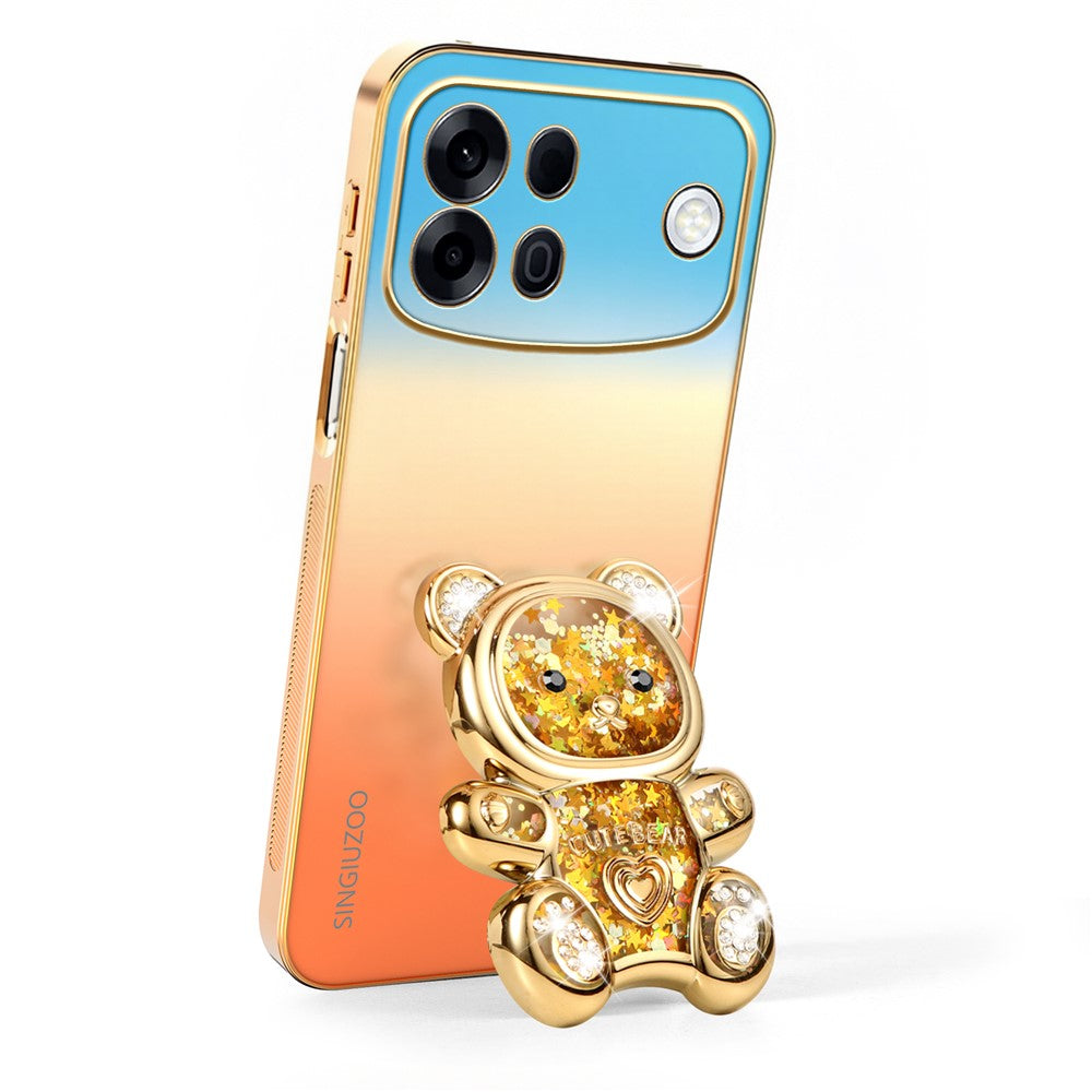 SINGIUZOO for Oppo A7 Pro Max 5G Case Glitter Bear Kickstand Electroplated Gradient Color PC + TPU Phone Cover
