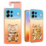 SINGIUZOO for Oppo A7 Pro Max 5G Case Glitter Bear Kickstand Electroplated Gradient Color PC + TPU Phone Cover